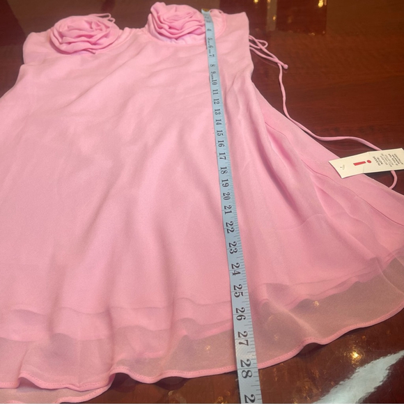 Bardot Pink Rose Details Minidress Sz L BarbieCore, Coquette, ResortWear, Fairy - Picture 7 of 16